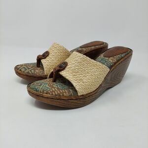 Born Tan and Brown Woven Wedges